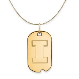 14k Yellow Gold U. of Illinois Initial I Dog Tag Necklace - 22 Inch